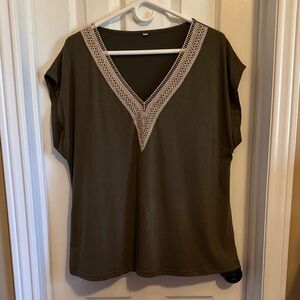 Olive Green V-Neck Women Top